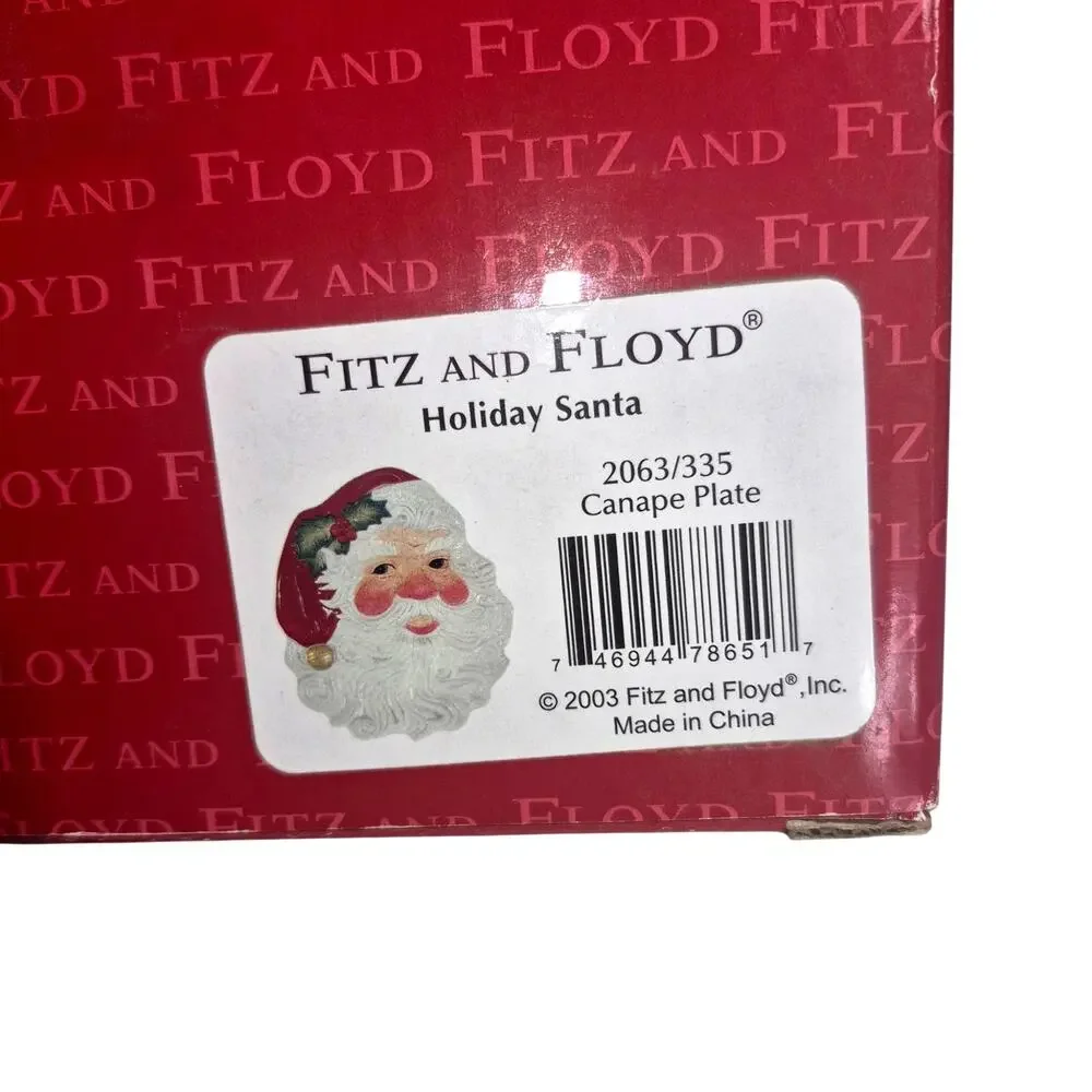 Vintage 2003 Fitz & Floyd Ceramic Holiday 3D Santa Cookie Plate Original Box